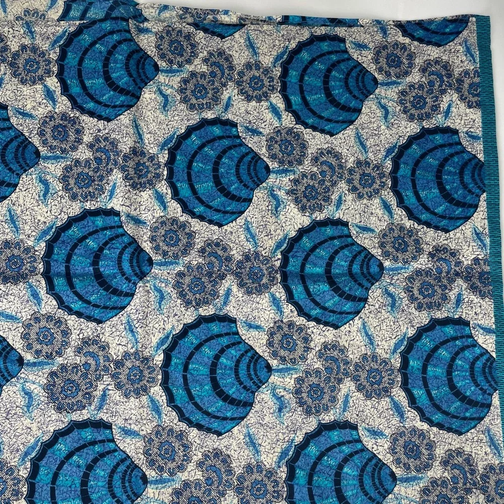 Indonesian Batik Tablecloth Fabric Java Print Seashell Blue White Home Decor